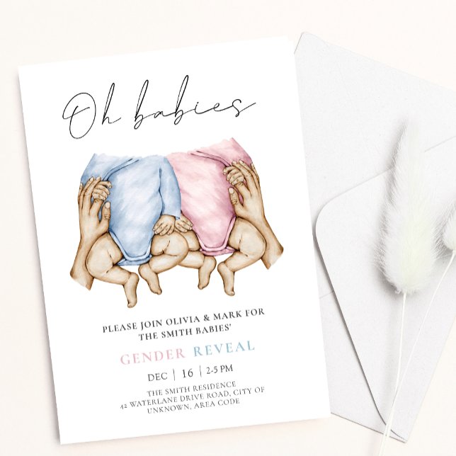 Twins Gender Reveal watercolor baby grows invite (Creator Uploaded)