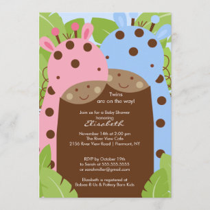 Twins Giraffe Baby Shower Invitation Boy Girl