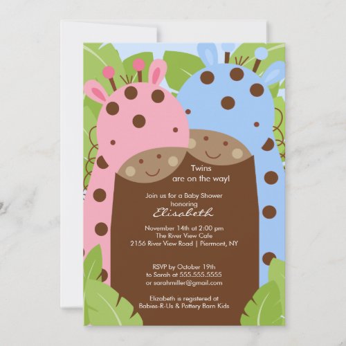 Twins Giraffe Baby Shower Invitation Boy Girl