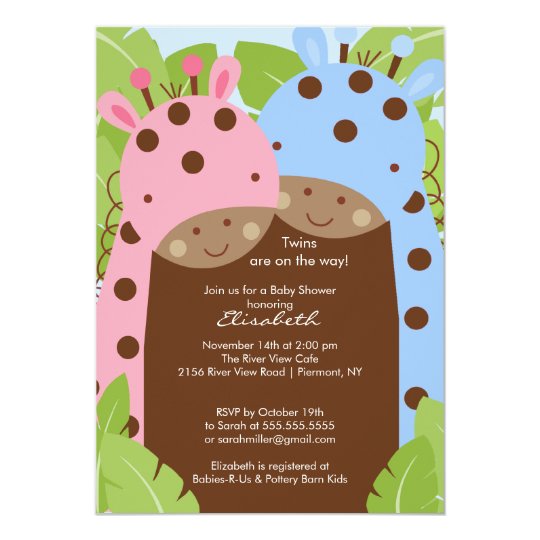 Twins Giraffe Baby Shower Invitation Boy Zazzle
