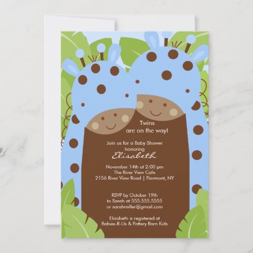 Twins Giraffe Baby Shower Invitation Twin Boys