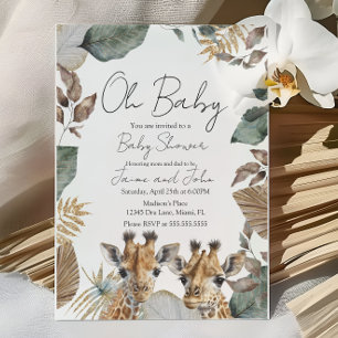 Twins Giraffe Jungle Wild Details Baby Shower Invitation