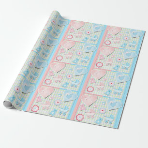Twins Girl And Boy Baby Shower Wrapping Paper