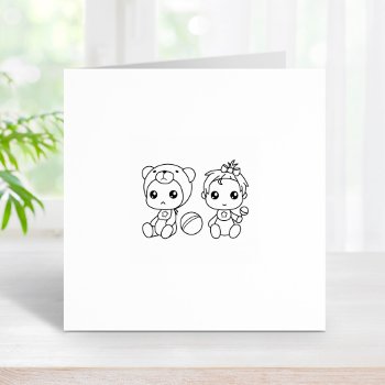 Twins Girl Bear Baby Jumpsuit 1x1 Rubber Stamp by Chibibi at Zazzle