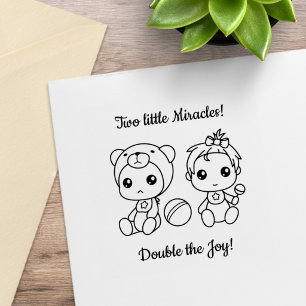 Twins Girl Bear Baby Shower 2 Rubber Stamp