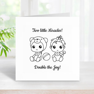 Twins Girl Bear Baby Shower 2 Rubber Stamp