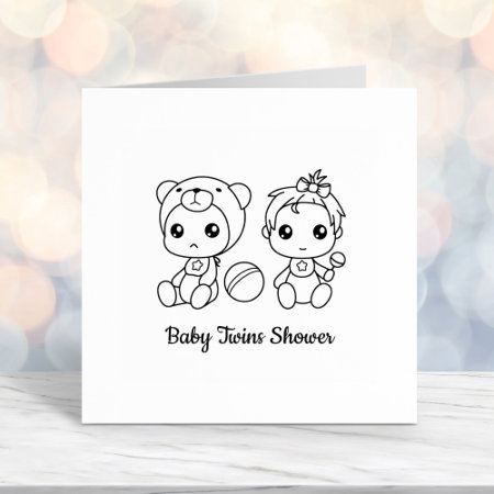 Twins Girl Bear Baby Shower Self-inking Stamp