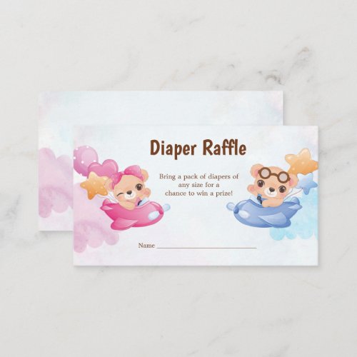 Twins Girl Boy Bear Airplane Baby Shower Enclosure Card