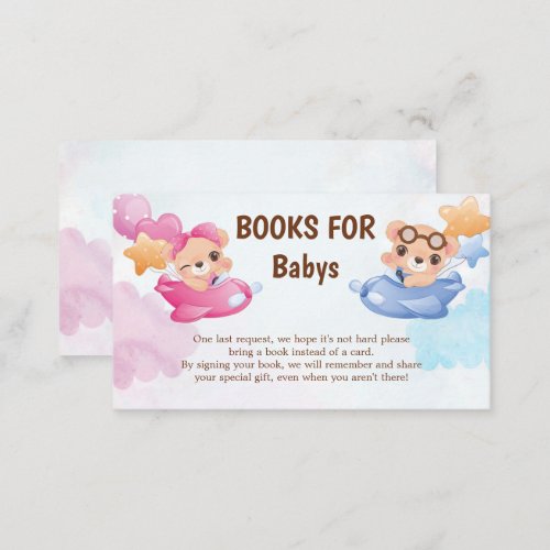 Twins Girl Boy Bear Airplane Baby Shower Enclosure Card