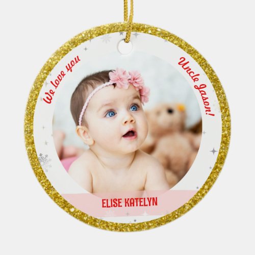 Twins Girl Boy Photos Uncle First Christmas Baby Ceramic Ornament