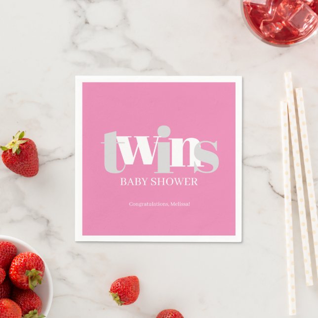 Twins Girl Pink Baby Shower Pink Party Napkins (Insitu)