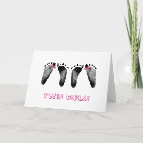 Twins Girls Baby Footprints  Card