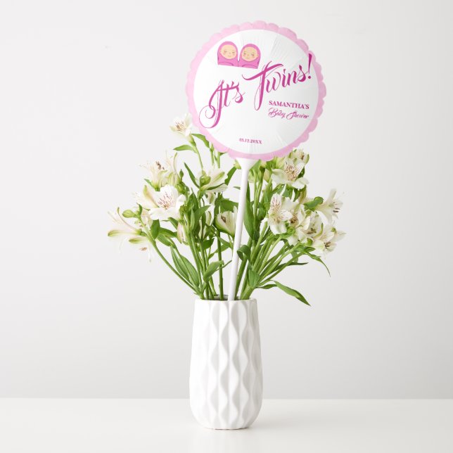 Twins Girls Baby Shower Party Pink.  Balloon (Vase)