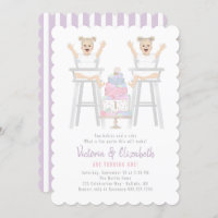 Twins Girls Birthday Smash Cake Invitation