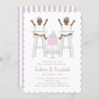 Twins Girls Birthday Smash Cake Invitation