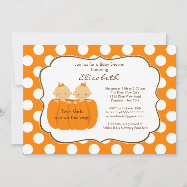 Twins Girls Fall Pumpkin Baby Shower Invitation (Front)