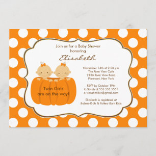 Twins Girls Fall Pumpkin Baby Shower Invitation