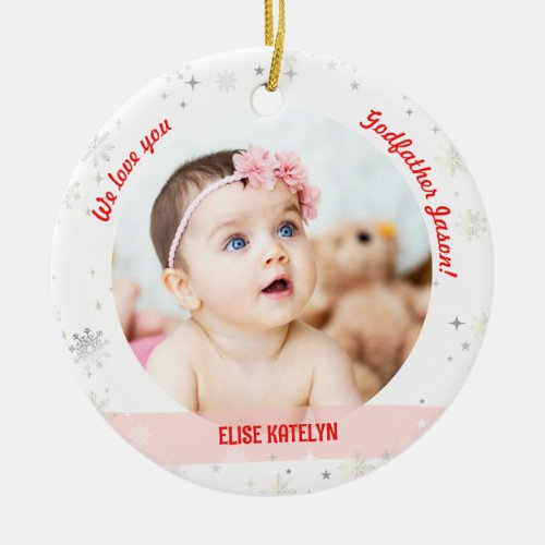 Twins Girls Photos Godfather First Christmas Baby Ceramic Ornament