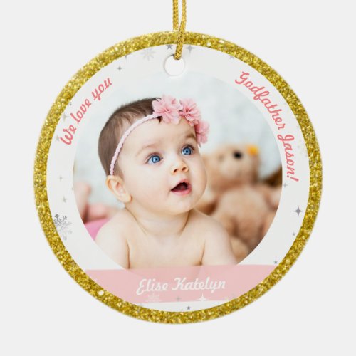 Twins Girls Photos Godfather First Christmas Baby  Ceramic Ornament