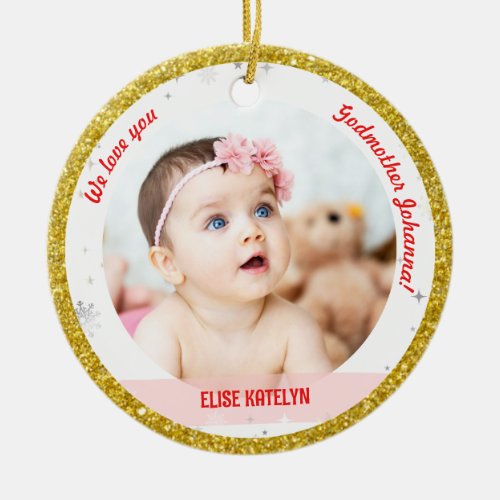 Twins Girls Photos Godmother First Christmas Baby  Ceramic Ornament