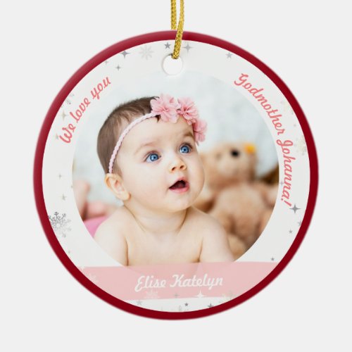 Twins Girls Photos Godmother First Christmas Baby Ceramic Ornament