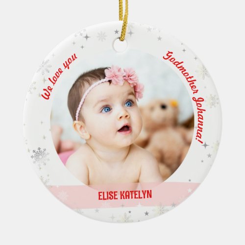 Twins Girls Photos Godmother First Christmas Baby Ceramic Ornament