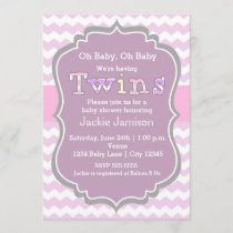 TWINS girls purple Chevron Baby Shower Invitation
