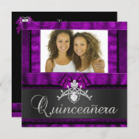 Twins Girls Purple Quinceanera 15th Birthday Invitation