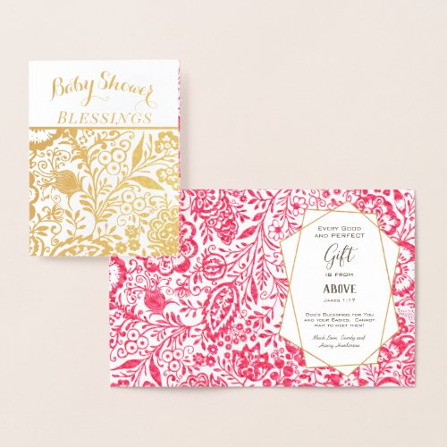 Twins Gold Foil Floral Baby Shower Blessings Twins Card