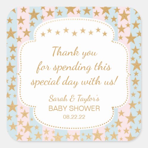 Twins Gold Stars Baby Shower favor sticker