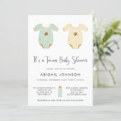 Twins Green Yellow Watercolor Retro Baby Shower Invitation (Standing Front)