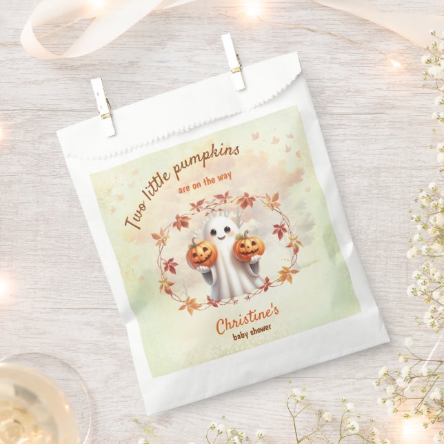 Twins Halloween Pumpkin Ghost Unisex Baby Shower Favor Bag (Clipped)