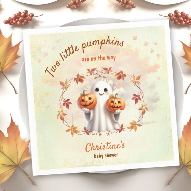 Twins Halloween Pumpkin Ghost Unisex Baby Shower Napkins (Twins Halloween Pumpkin Ghost Unisex Baby Shower Napkins)