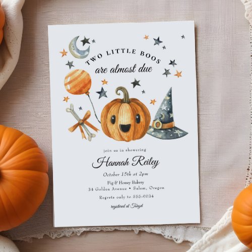 Twins Halloween Pumpkin Little Boo Baby Shower Invitation