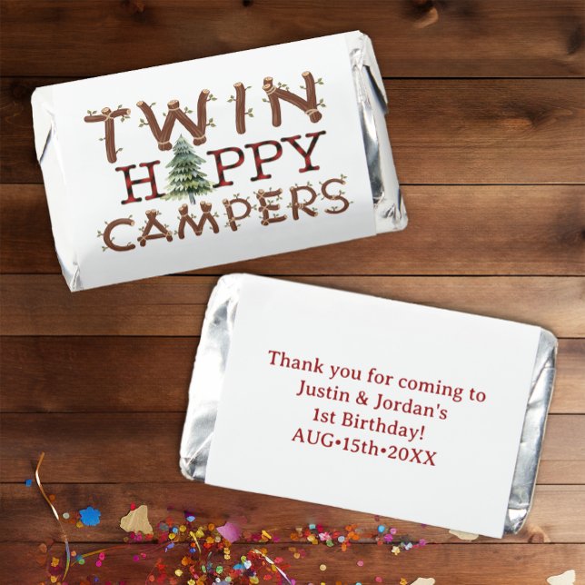 Twins Happy Camper Birthday Party Favor Tag (Twin Happy Campers - Birthday Favor)