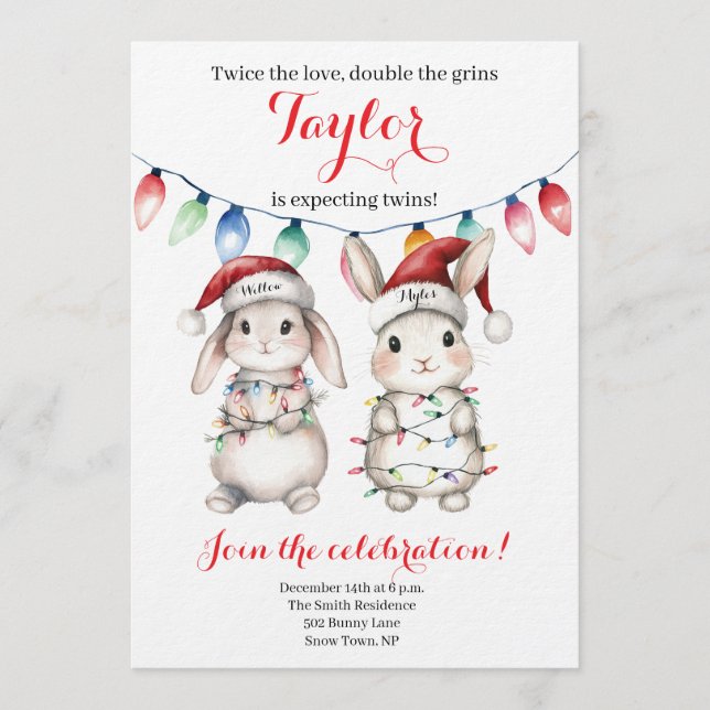 Twins Holiday Lights Baby Shower Invitation (Front)