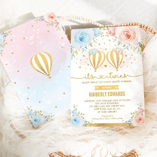 Twins Hot Air Balloon Adventure Baby Shower Invitation
