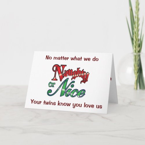 TWINS HUMOR NAUGHTYNICE TO PARENTS AT CHRISTMAS HOLIDAY CARD