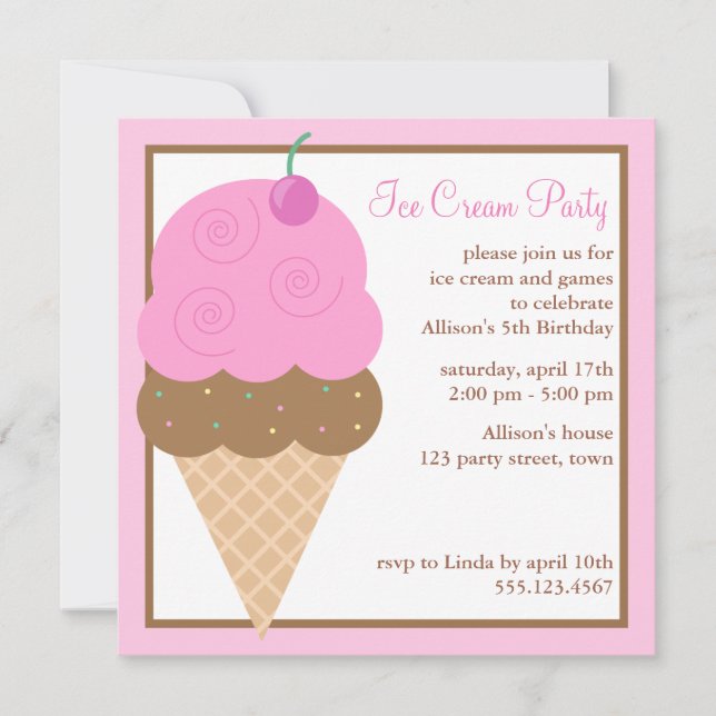 Twins Ice Cream Cone Birthday Party {2 sides} Invitation (Front)