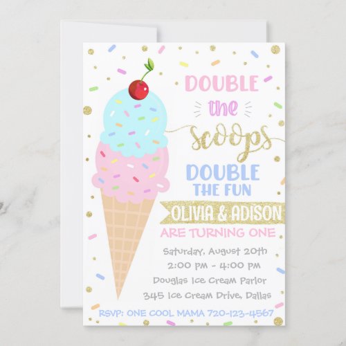 Twins Ice Cream Invitation Twins Birthday Invitation