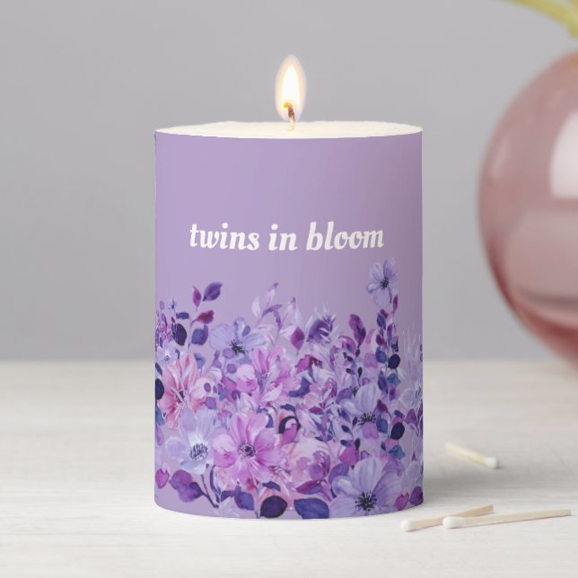 Twins in Bloom Baby Shower Pillar Candle (In Situ)