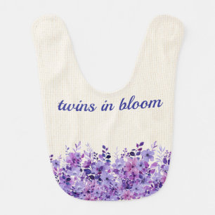 Twins in Bloom Purple Baby Bib