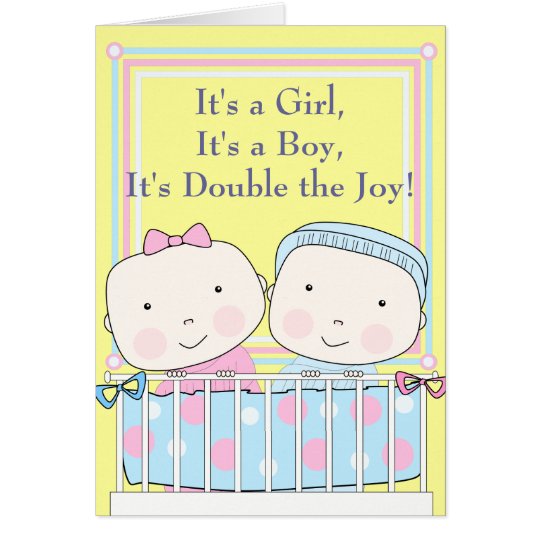 Twins in Crib, Girl and Boy Baby Card