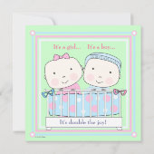 Twins in Crib, Girl and Boy Baby Shower Invitation (Back)