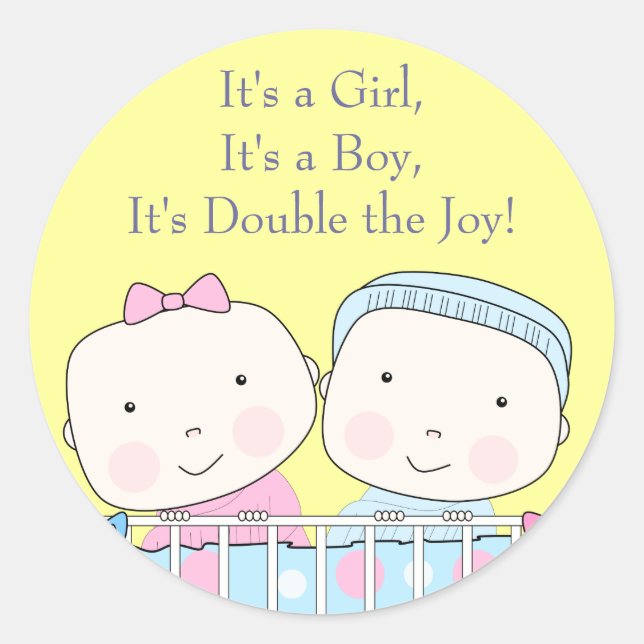 Twins in Crib, Girl and Boy Baby Sticker (Front)