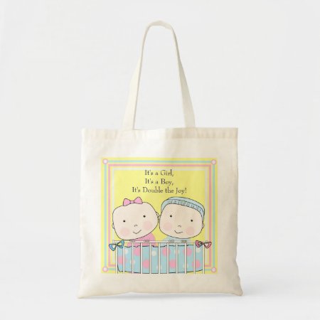 Twins In Crib, Girl And Boy Baby Tote Bag