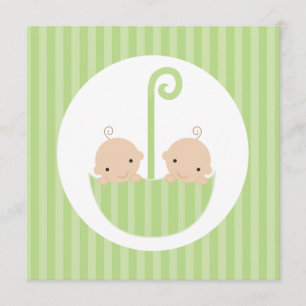 Twins in Green Umbrella Invitation