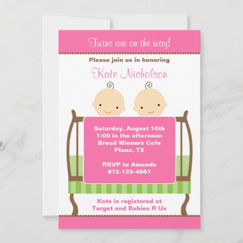 Twins in Pink Crib Invitations
