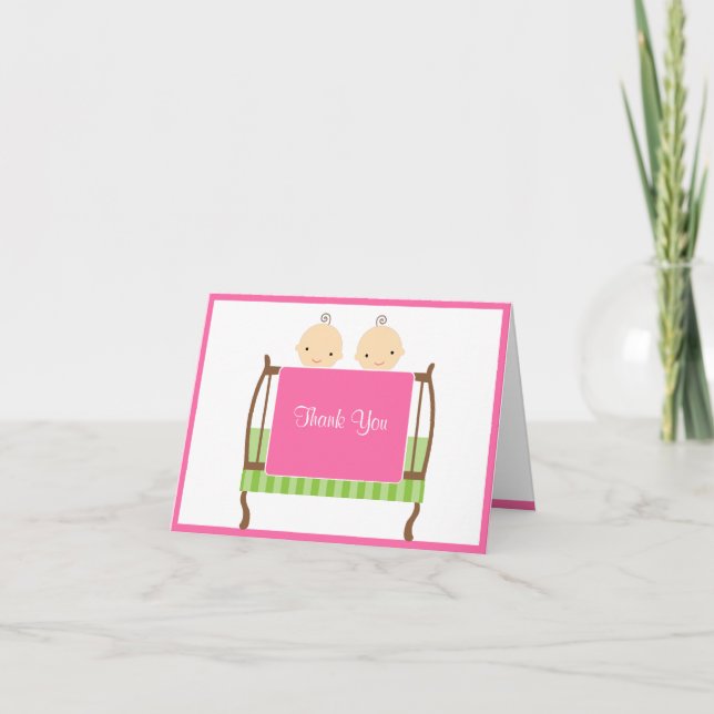 Twins in Pink Crib Note Cards (Front)