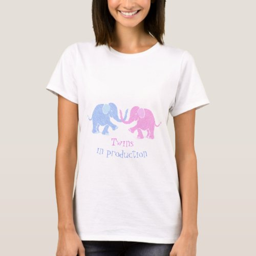 Twins in Production Blue and Pink Baby Elephants T_Shirt